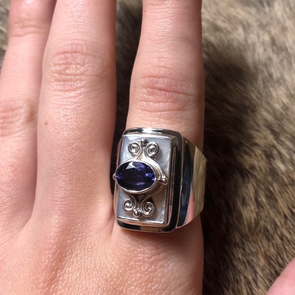 Vintage sterling silver Sajen iolite and mother of pearl ring - Picture 1 of 4